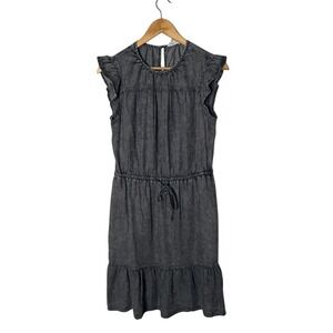Time & Tru Distressed Mineral Wash Black Dress Size S Tiered Flutter Sleeve